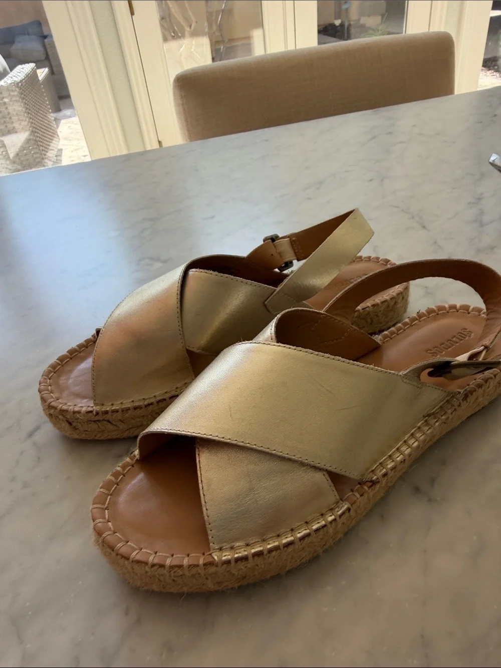 Soludos Gold Leather Espadrille Sandals with Slingback Strap size 8.5